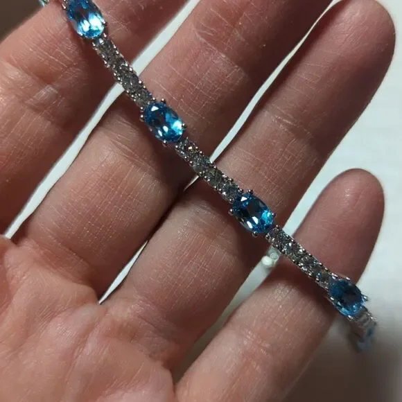 Blue Topaz & CV 7.5 Tennis Bracelet In Gift Box; For Kitty Rescue!